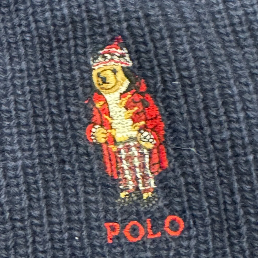 Ralph Lauren Polo Bear Rib-Knit Scarf in navy, wool-blend, with Bear NWT gift